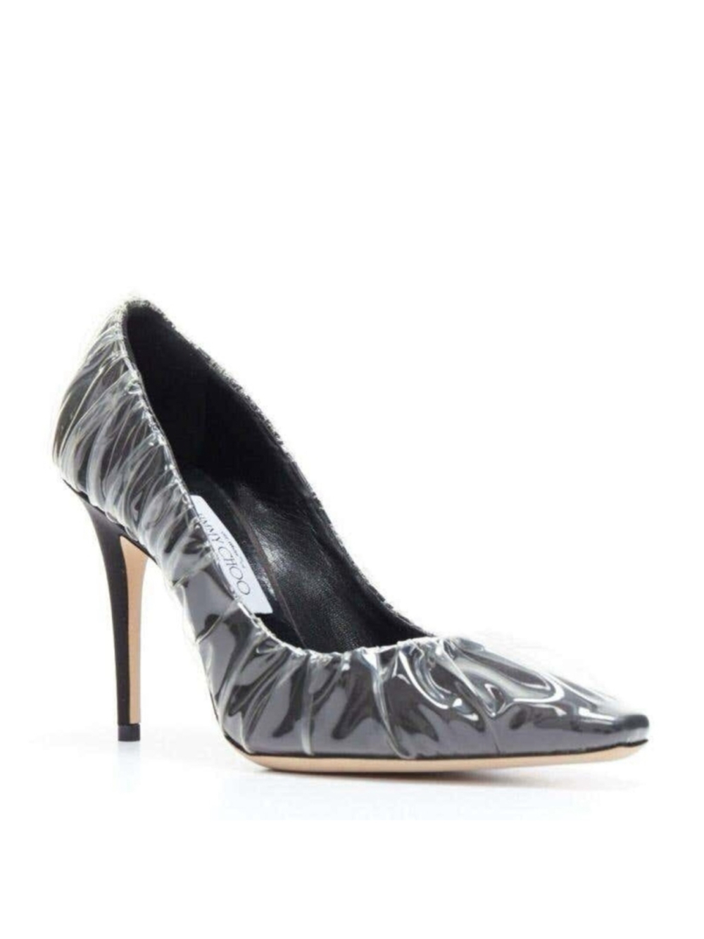 Jimmy Choo x Off-White Anne 100 Pumps Black PVC Ruched Pointed Toe Heel 38 NEW - Picture 4 of 14